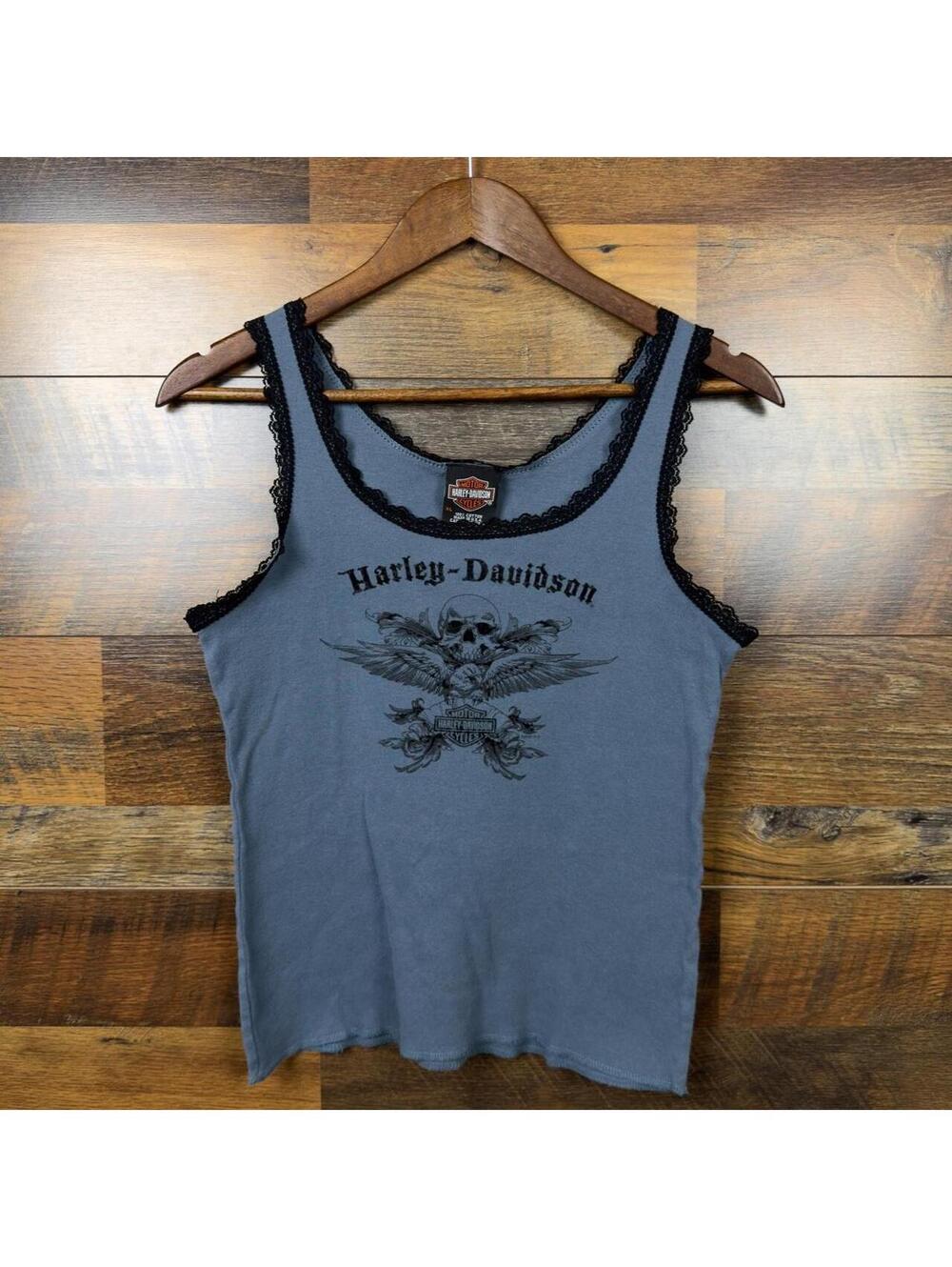 Harley-Davidson Women’s Skull Wings Lace Trim Tank Top Gray XL
